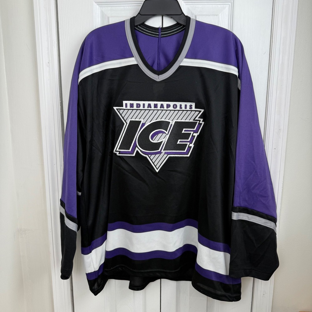 Indianapolis Ice Hockey Jersey Purple Black IHL Vintage 90s Pro Team Sewn